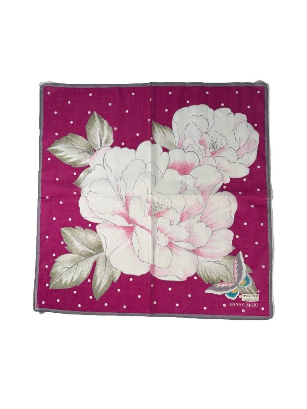 NWT Vintage Hanae Mori Floral Butterfly Cotton Scarf 16.5" x 16" / 42 x 41 cm
